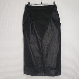 Vintage Leather Pencil Skirt Womens XS Black Cheetah Print Goth High Waisted